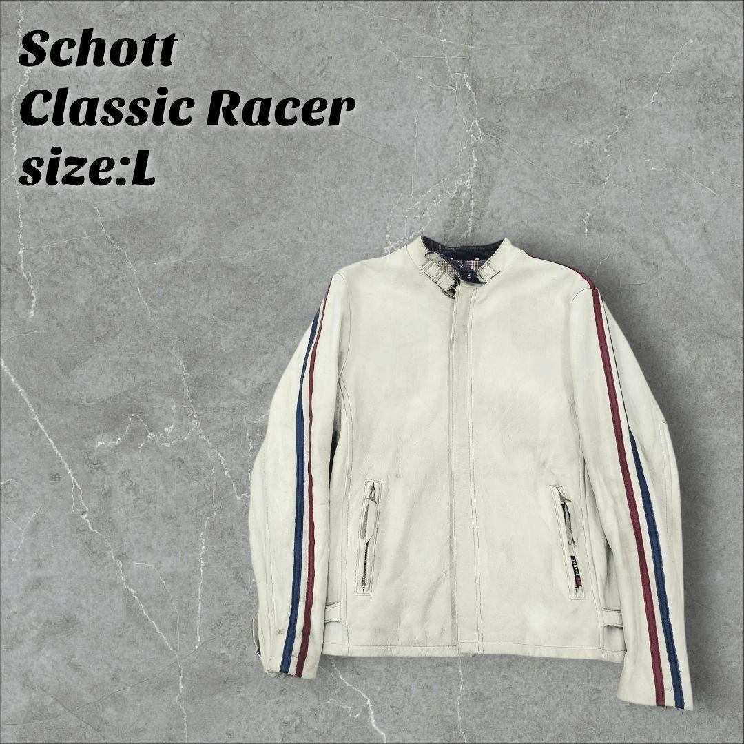 メンズ Schott CLASSIC RACER Single Riders White