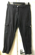 Next Women's UK 10 Charcoal Black Tencel Lyocell Cargo Trousers  Elasticated Hem