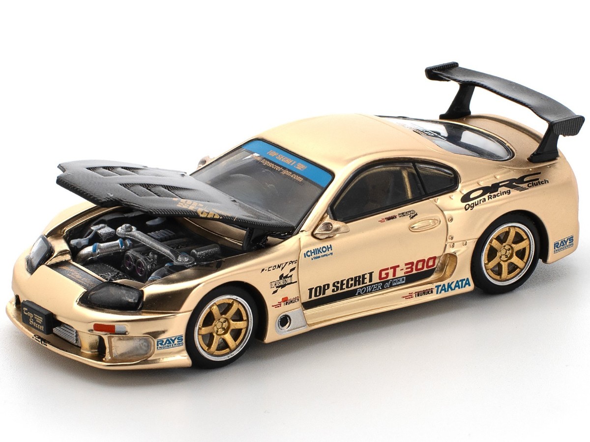 TOYOTA SUPRA TOP SECRET GT300 RHD GOLD 1/64 DIECAST MODEL BY POP