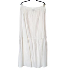 Saks Fifth Avenue Linen Cotton White Tiered Pull On Tiered Maxi Skirt XL Coastal