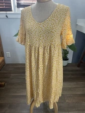 NWT C.O.Z.Y Flowy Yellow White Floral Print Dress S Wedding Beach Feminine Flirt