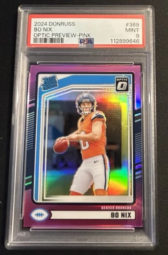 2024 Panini Donruss - Rated Rookie Bo Nix #369 Optic Pink Prizm (RC) PSA 9 MINT