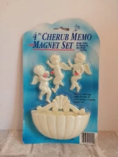 Vtg Cherub Magnet Memo Fridge Set JSNY Angels Kitchen Decor 4 Piece NOS