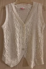 Vintage 3 J's  A Sportswear LTD Sweater Vest Button Up Crochet Cream/Ivory