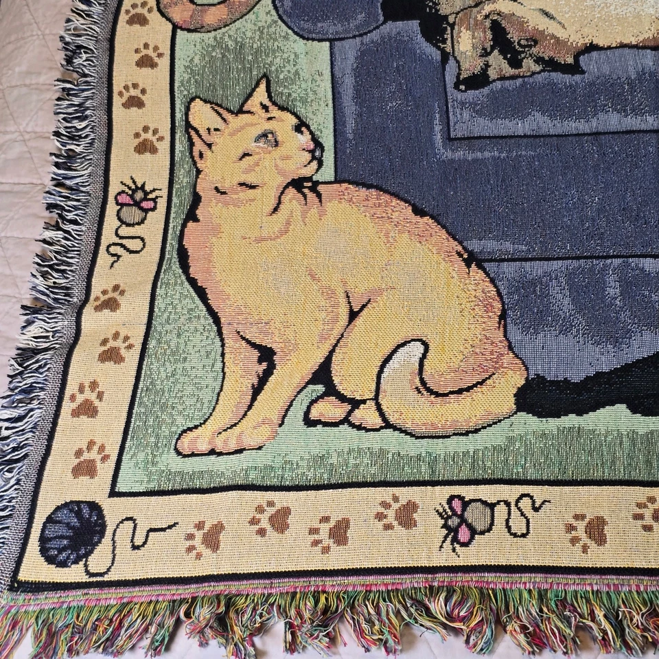 Woven Tapestry Cat Throw Blanket Multicolored Cotton Cat Lover Gift Animal Lover - Image 4 of 4