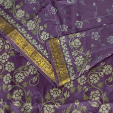 Sanskriti Vintage Saree Purple Soft Pure Silk Floral Print Zari Border Sari 6Yd