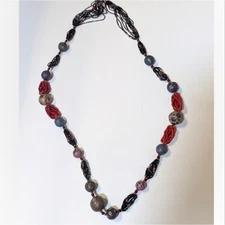 Handcrafted Hand painted Artistic Long Beaded Necklace Multi color 22"