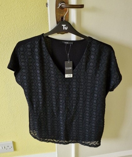 Ladies black top GEORGE Size 8 BIG FITTING! 38" Chest (see measurements) BNWT