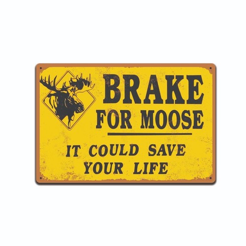 FRENO PER ALCI DIVERTENTE VINTAGE LOOK METALLO INSEGNA LATTA UFFICIO DISEGNI CAMERA DORMITORIO - Foto 1 di 3