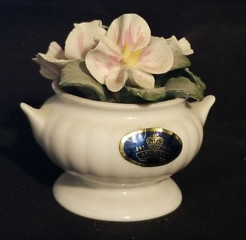 Vintage Aynsley Fine Bone China Flowers Floral White Basket Vase 2.75"T X 3"W
