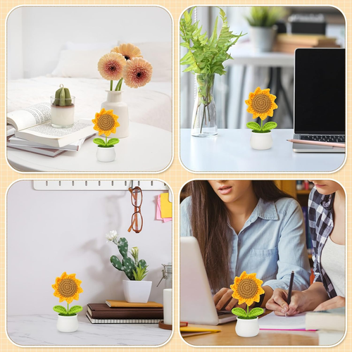 Crochet Flowers Artificial Sunflower for Office Desk Car Dashboard Decor, Funny - 第 2/7 張圖片