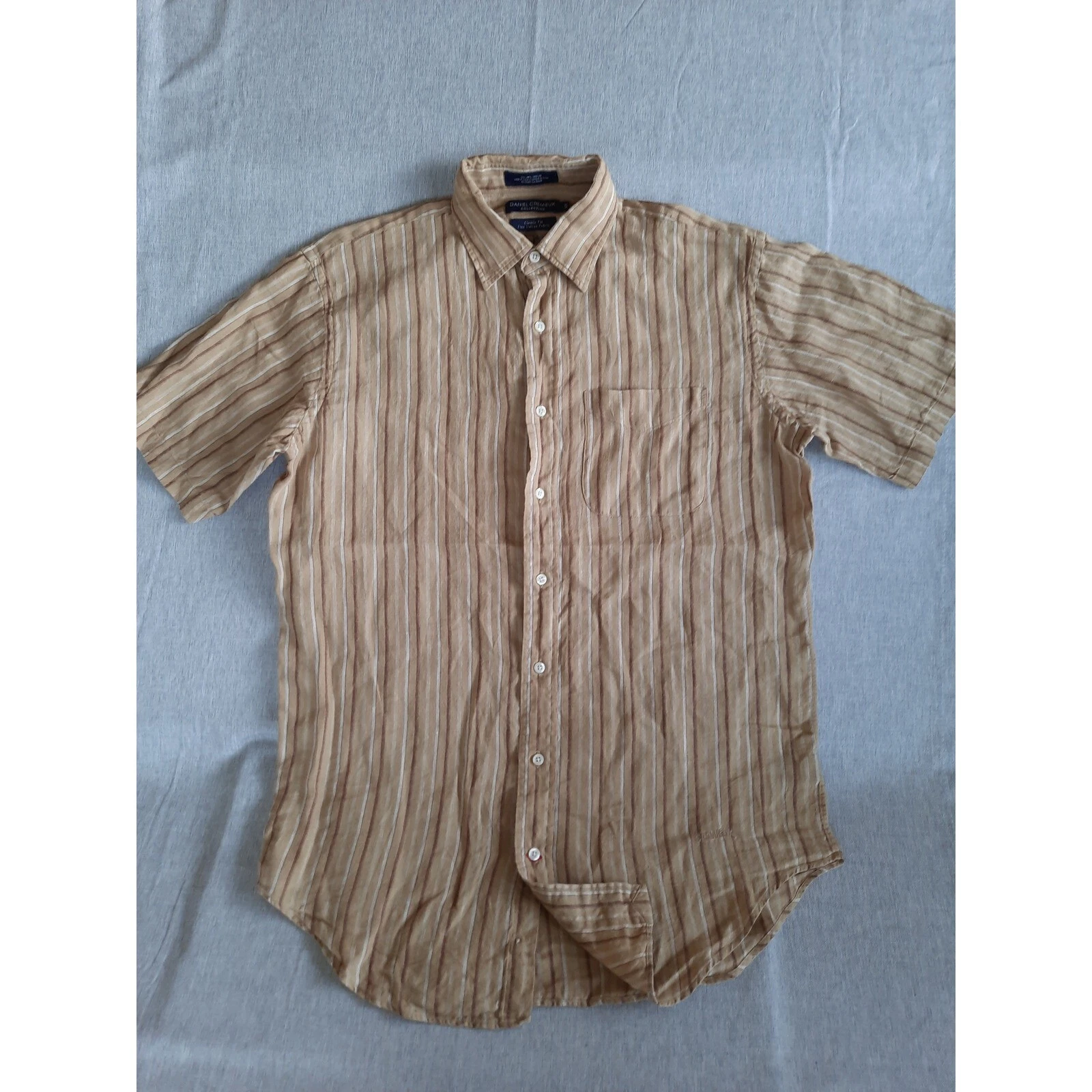 Daniel Cremieux Mens Small Petite Classic Fit Pure Linen Stripe Button Shirt