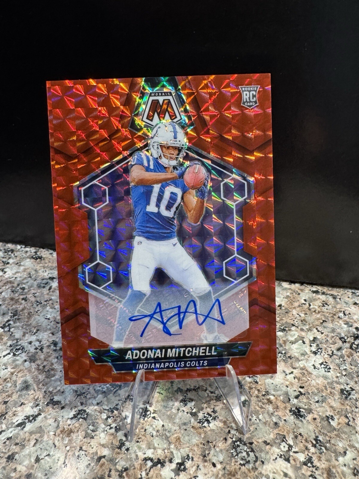 2024 Panini Mosaic Adonai Mitchell RC Red Mosaic Auto /199 Colts Rookie