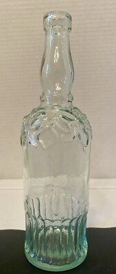 ALBI BLOWN GREEN GLASS DECANTER BOTTLE EMBOSSED FIG/GRAPE LEAF WINE 12'' MINT!
