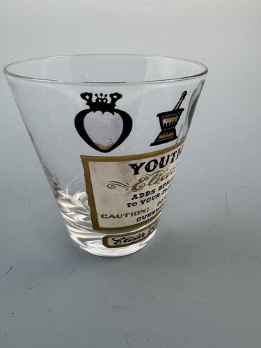 Vintage Elixir Fixer Glass YOUTH Double Old Fashioned DOF MCM Black Gold Painted - Picture 3 of 6