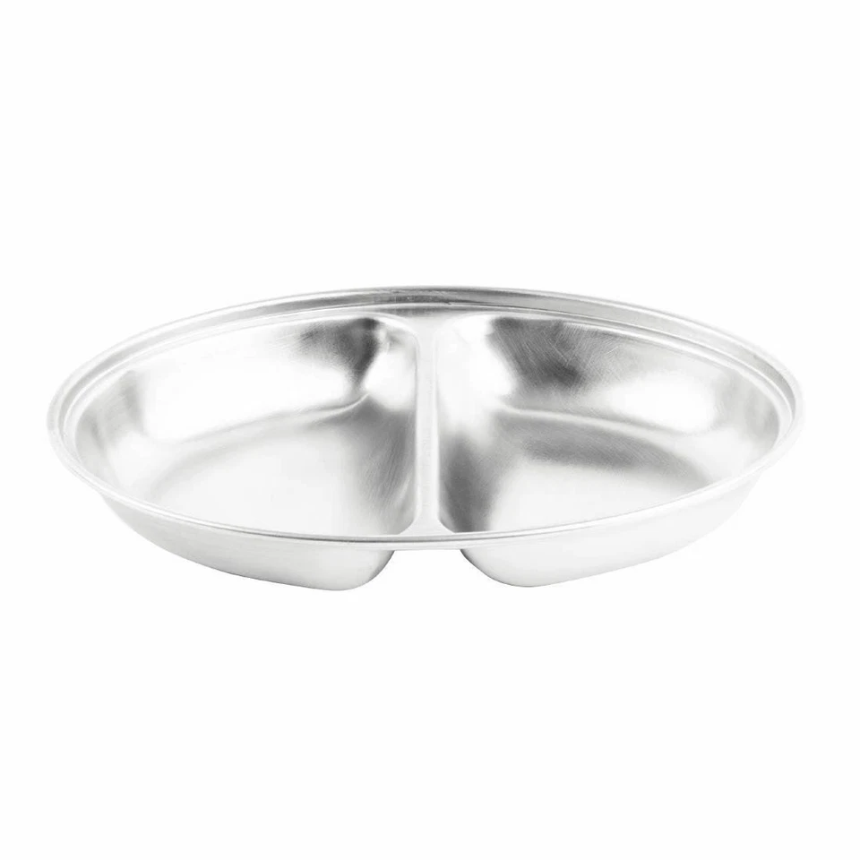 Plato de verduras Olympia ovalado 8 pulgadas con 2 divisiones acero inoxidable sin tapa Foto 2 de 4