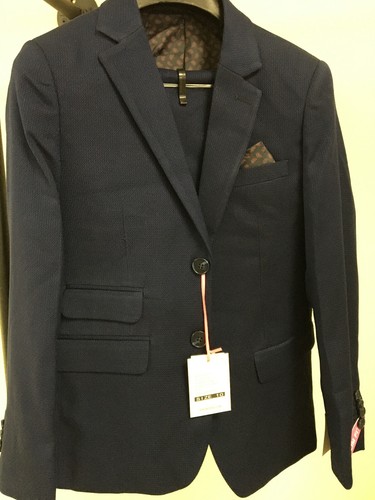Isaac Mizrahi New York Boys Pant Suit Size 10 Slim Fit Pin Dot Blue - NEW