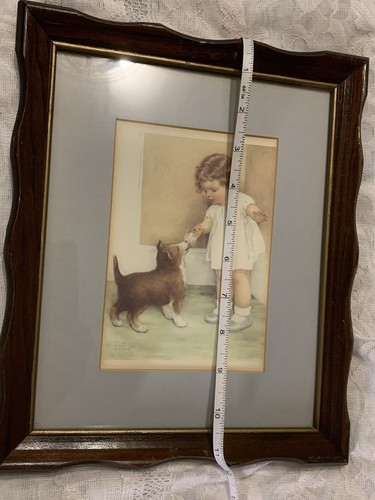 Vtg Bessie Pease Gutmann “The Reward” Puppy Matted Print & Wood Frame, 9.5x11” - Picture 20 of 21