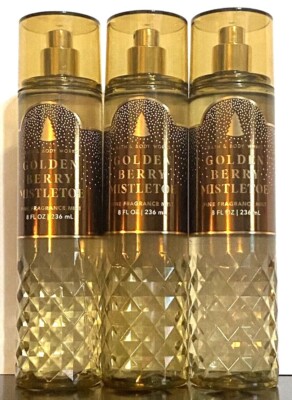 Bath & Body Works Lot of 3 GOLDEN BERRY MISTLETOE Fine Fragrance Body Mists