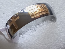 JESUS  CROSS ENGRAVED AROUND CHRISTIAN RING GOLD CHROME 8mm-WIDE; SIZE Z3;