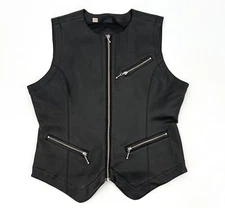 Amerella Vest Womens Medium Black Faux Leather Sleeveless Full Zip Pockets