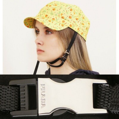 PRADA S/S 2017 Yellow Palm Tree Pure Silk Faille St Palma Cap
