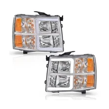 PIT66 LED DRL Tube Projector Headlights w/o Bulb Compatible with Chevy Silver...