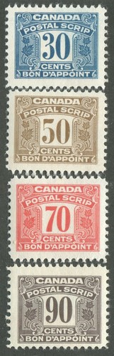 CANADA REVENUE FPS52//FPS58 MINT POSTAL NOTE & SCRIP STAMPS