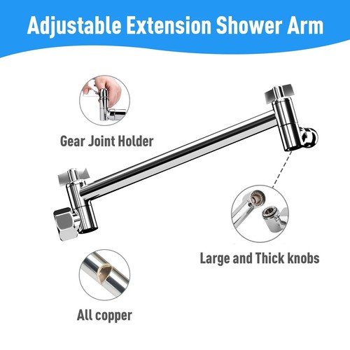 12 Inch High Pressure Rain Shower Head Combo with Extension Arm- Wide Rainfall - 第 5/8 張圖片