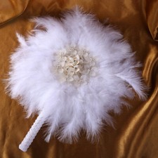 Plush Faux Feather Fur Wedding Bridal Hand Fan Crystal 3D Flower Prop Hand Fan