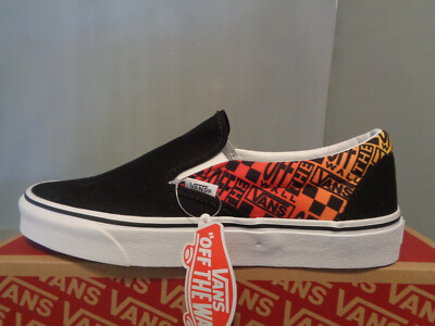 Men's Vans Slip-On Logo Flame Black Skate Shoes NIB! New! Fabulous!! SIZES!