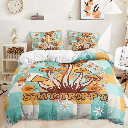 Mushroom Hedgehog Butterfly Blue Purple Pink Doona Duvet Quilt Cover Bed Set - Bild 16 von 32