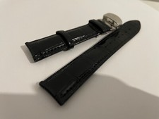 Omega 18mm 19mm 20mm genuine leather watch strap in black with deployment clasp