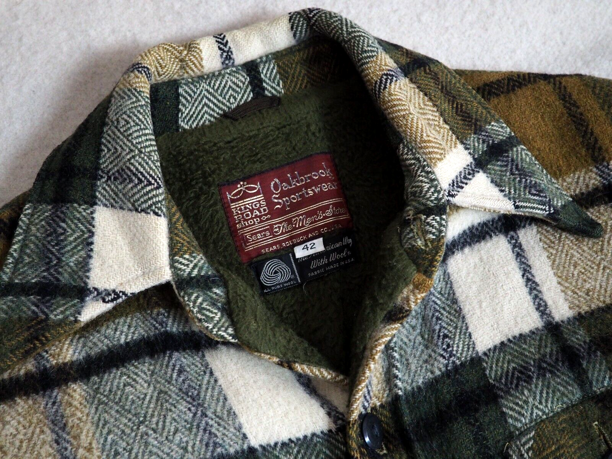 ジャケット・アウター 60s wool sports jacket VTG 60s OAKBROOK Sportswear Moss Green Plaid Button Wool