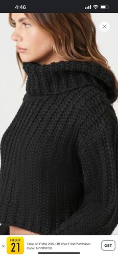 Forever 21 Cropped Turtleneck Chunky Cable Knit Sweater Size 2X - Picture 2 of 6