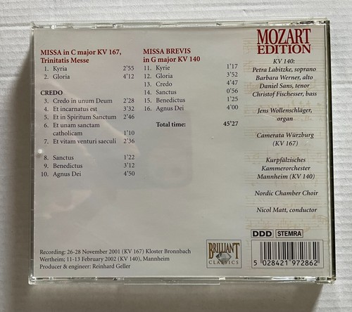 MOZART Missa Brevis KV 49/Kyrie/Solemnis KV 337/Coronation Nicol Matt 3 EX CDs - Picture 6 of 8