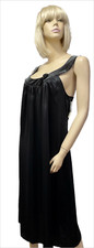NWT $84 Vera Wang Long Nightgown LARGE Black Satin w Velvet Trim Beautiful