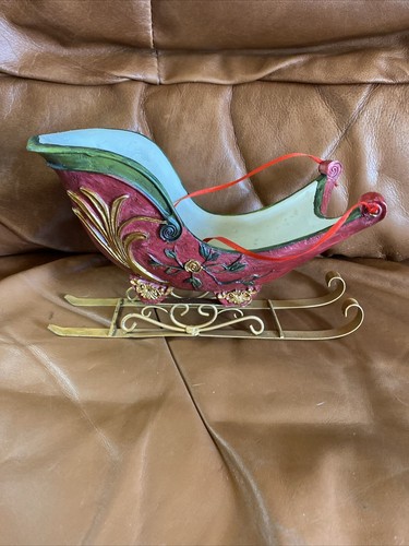 Schöner Feiertag Weihnachten Santa Schlitten Mittelstück Metall und Verbundwerkstoff - Bild 1 von 7