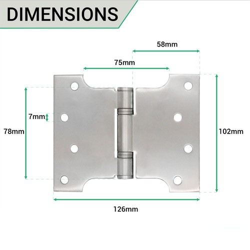 Par de bisagras Parlamento resistente - 102x126x3mm/4""x5""x0,1"" - acero inoxidable satinado - Imagen 6 de 10