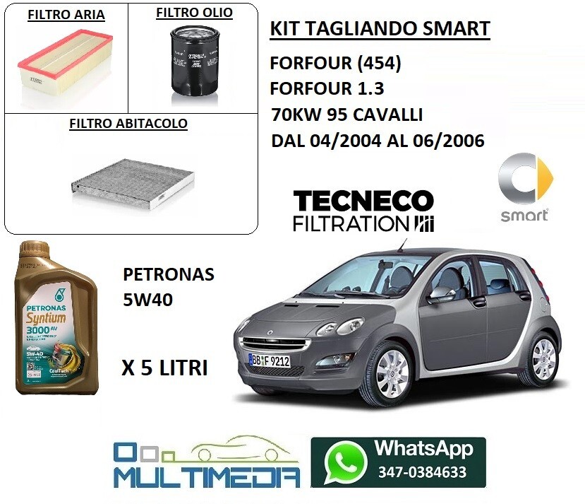 Kit Tagliando Smart ForFour (454) 1.3 70kW 2004-2006 – 3 Filtri + 5L Olio Mannol 10W-40