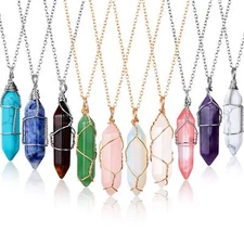 10 Pieces Hexagonal Crystal Pendant Necklace, Natural Quartz Stone Pendant Ne...