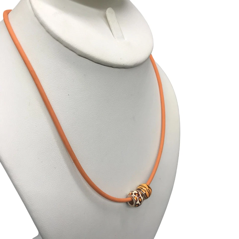 Bright Orange Amore & Baci Silicone Choker or Bracelet with Animal Print Beads - Image 2 of 4
