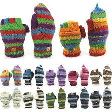 Wool Gloves Mittens Fingerless Shooter Lined STRIPEY Knit Handmade LoudElephant
