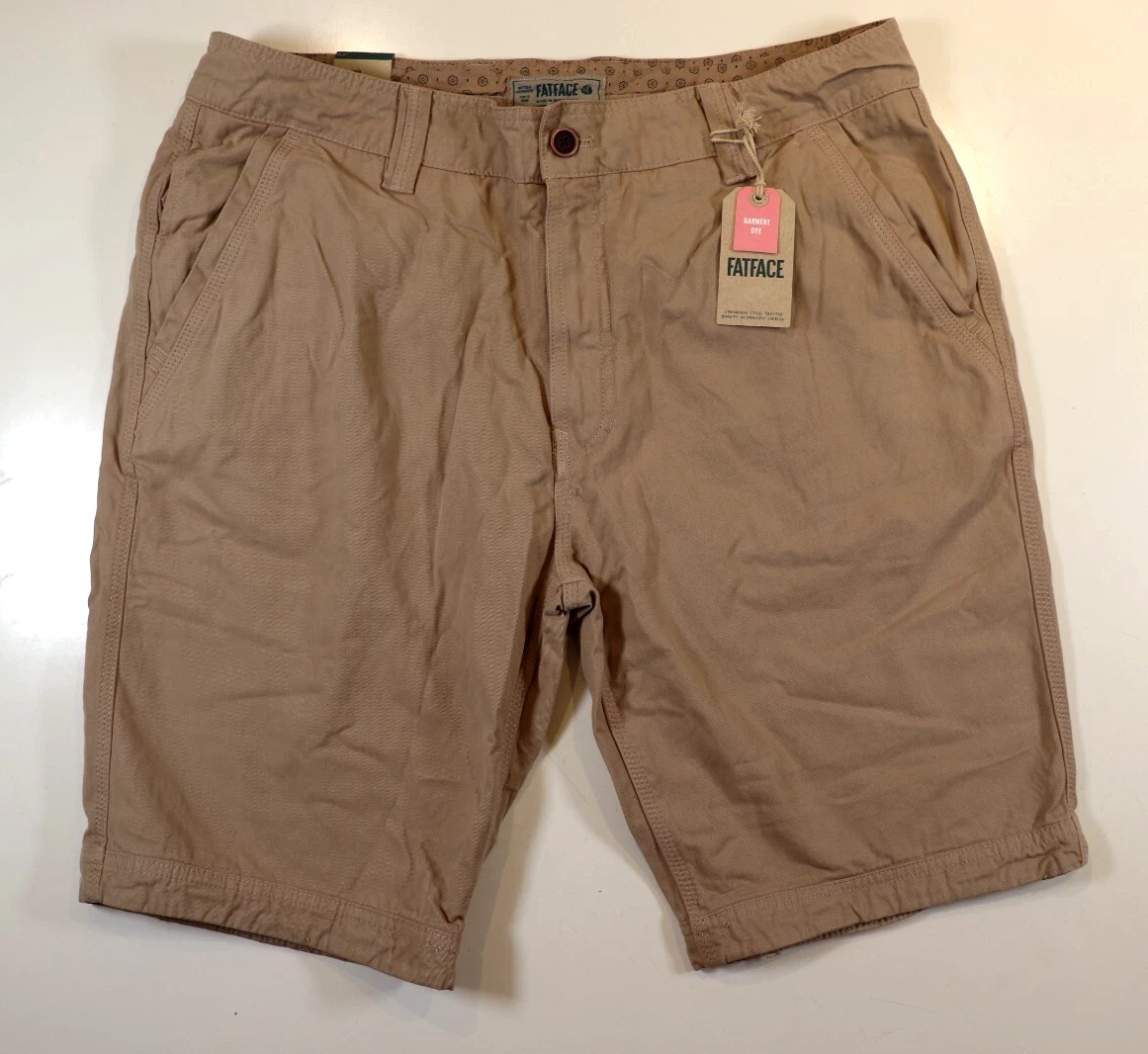 FAT FACE COVE FLAT FRONT COTTON 10.5" CHINO SHORTS - STONE 0000062 MEN W36 38