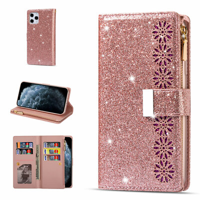 Bling Glitter Leather Wallet Flip Case For iPhone 14 16 17 Pro Max/15/11/13/7 8+