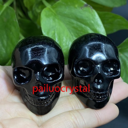 2" Natural Obsidian Skull Quartz Crystal Skull Carved Figurines Reiki Gem 1pcs - Picture 2 of 12