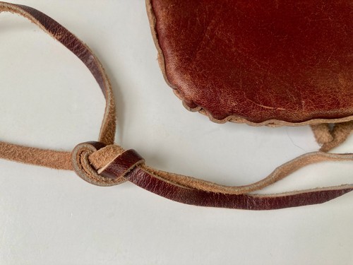 VTG Small Leather Purse Laced Travel Coin Cowhide? Italy? Boho Shoulder Bag - Picture 5 of 10