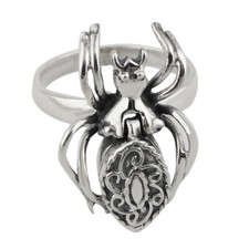 Spider Poison Ring - 925 Sterling Silver - Pillbox Gothic Goth Halloween Gift