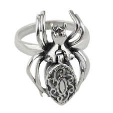Spider Poison Ring - 925 Sterling Silver - Pillbox Gothic Goth Halloween Gift