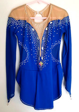 Ice Figure Skating Competition Girls' Dress Blue Mesh Spandex